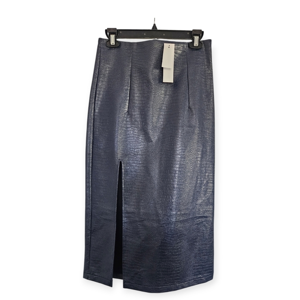 NWT TOP SHOP Faux Leather Pencil Skirt , Navy Blue
